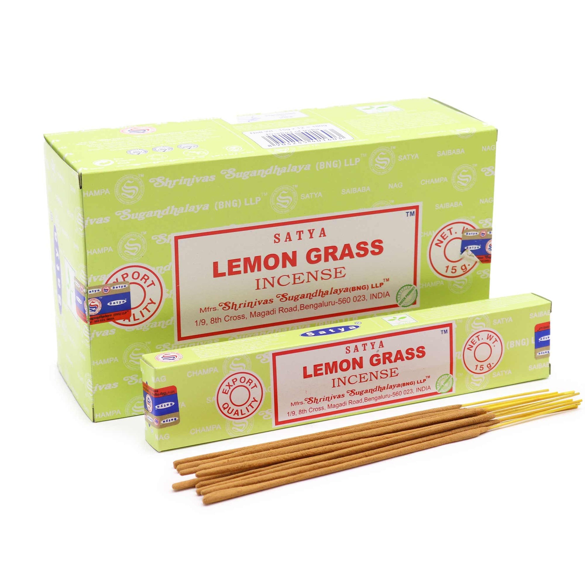 Hand-rolled incense sticks with lemongrass fragrance, displayed in their natural brown paper packaging.