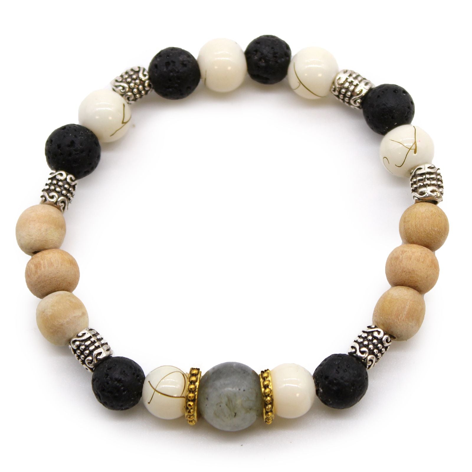 Handcrafted cord bangle featuring white, black, and grey threads woven together in a traditional Balinese style.