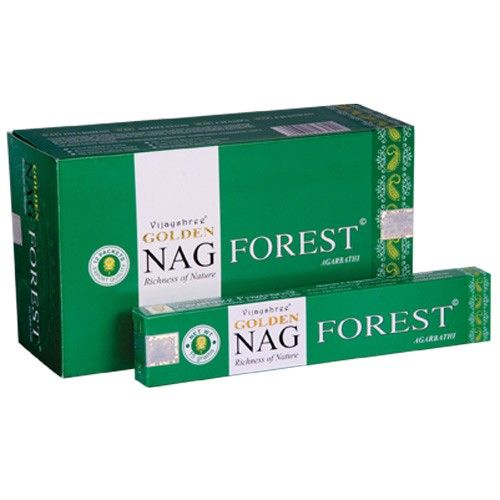 Pack of hand-rolled incense sticks with forest-themed packaging on a wooden surface.
