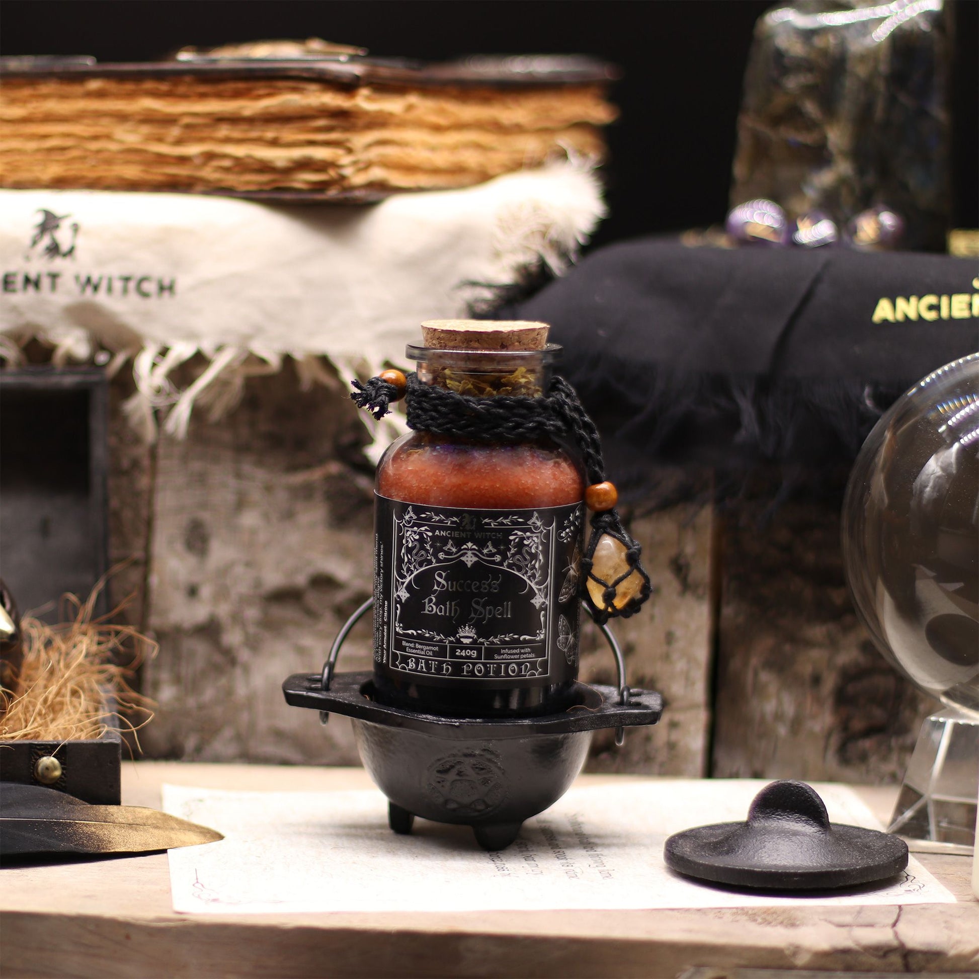 Ancient Witch Bath Spell Potion & Citrine Crystal Amulet - Success
