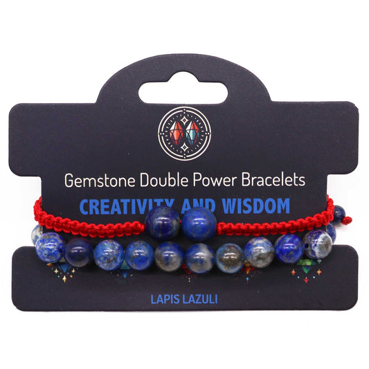 Two rows of deep blue lapis lazuli gemstone beads on a customisable cord bracelet.