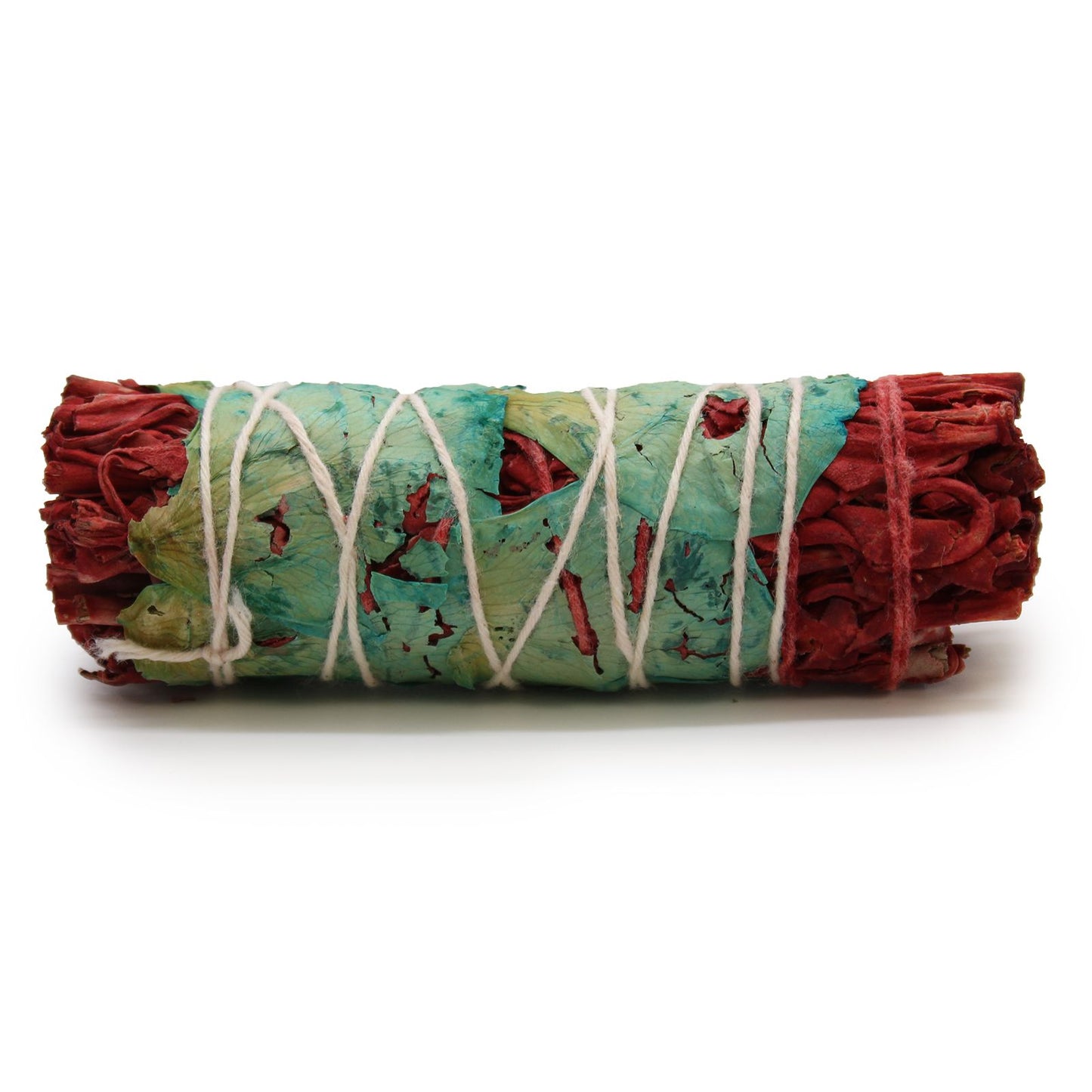 Handcrafted 10cm sage smudge stick coated in vibrant red dragons blood resin and adorned with colourful dried flower petals.