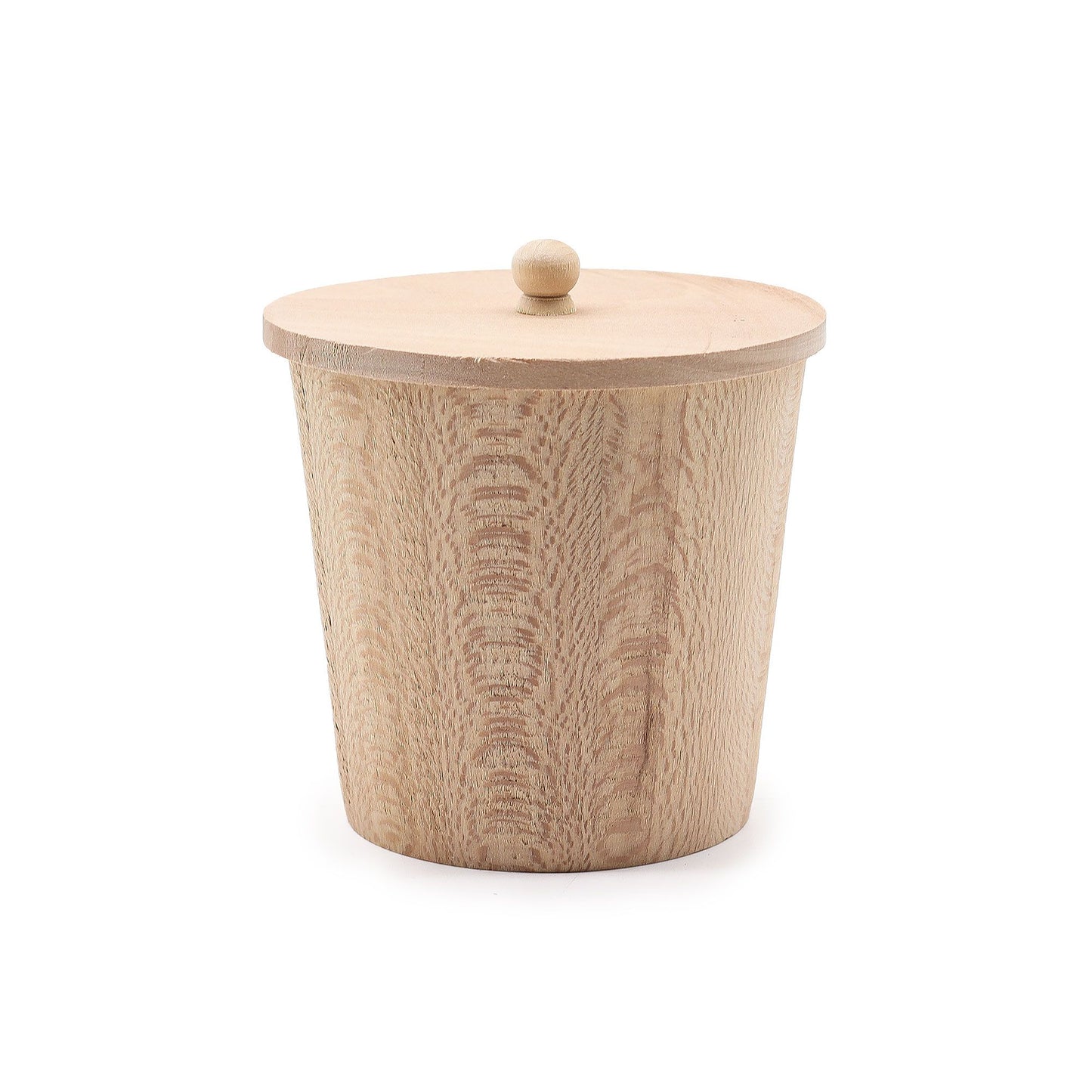 Small round natural wood display tub with a smooth finish, ideal for holding small soaps or bath accessories.