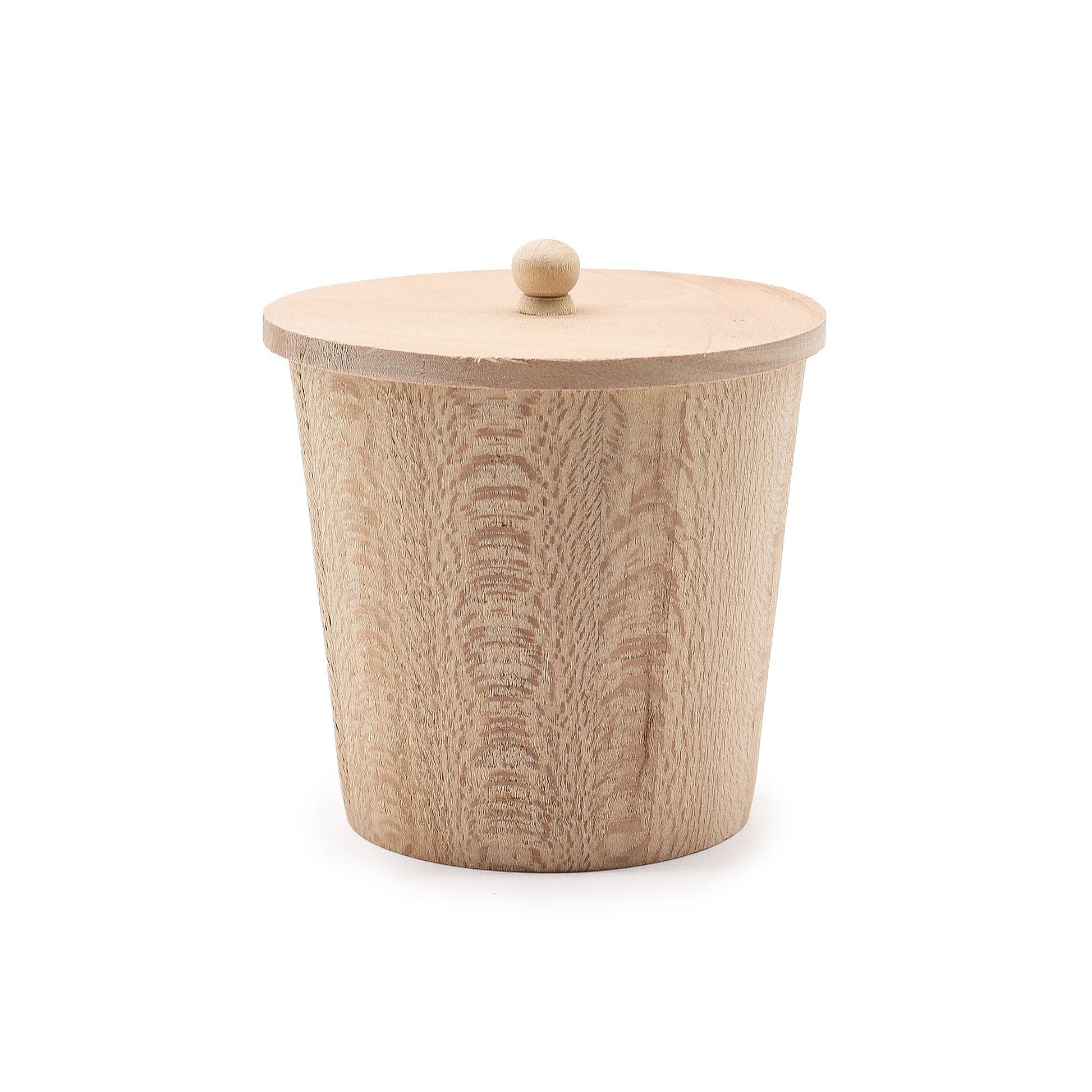 Small round natural wood display tub with a smooth finish, ideal for holding small soaps or bath accessories.