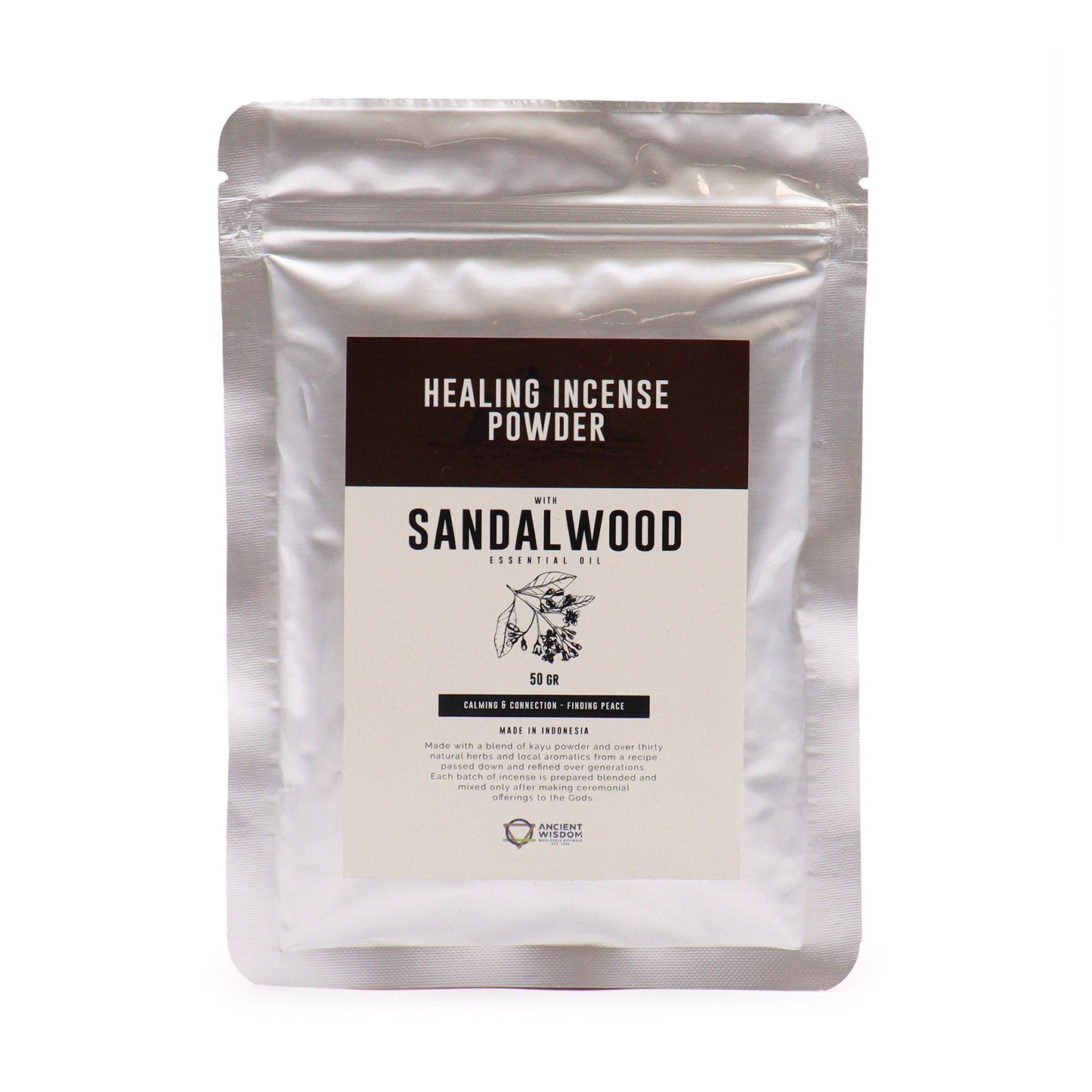 Fine textured sandalwood incense powder in a pile, showcasing its natural earthy tones for spiritual rituals.