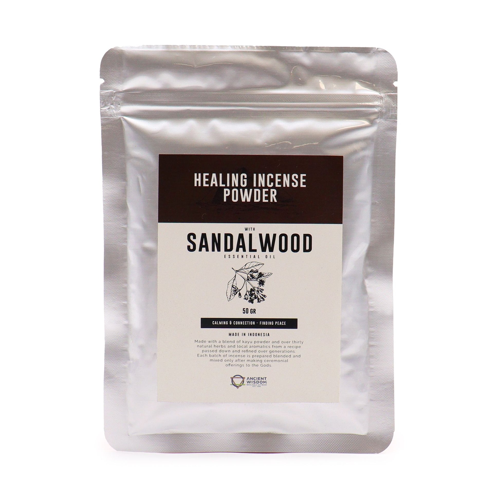 Fine textured sandalwood incense powder in a pile, showcasing its natural earthy tones for spiritual rituals.