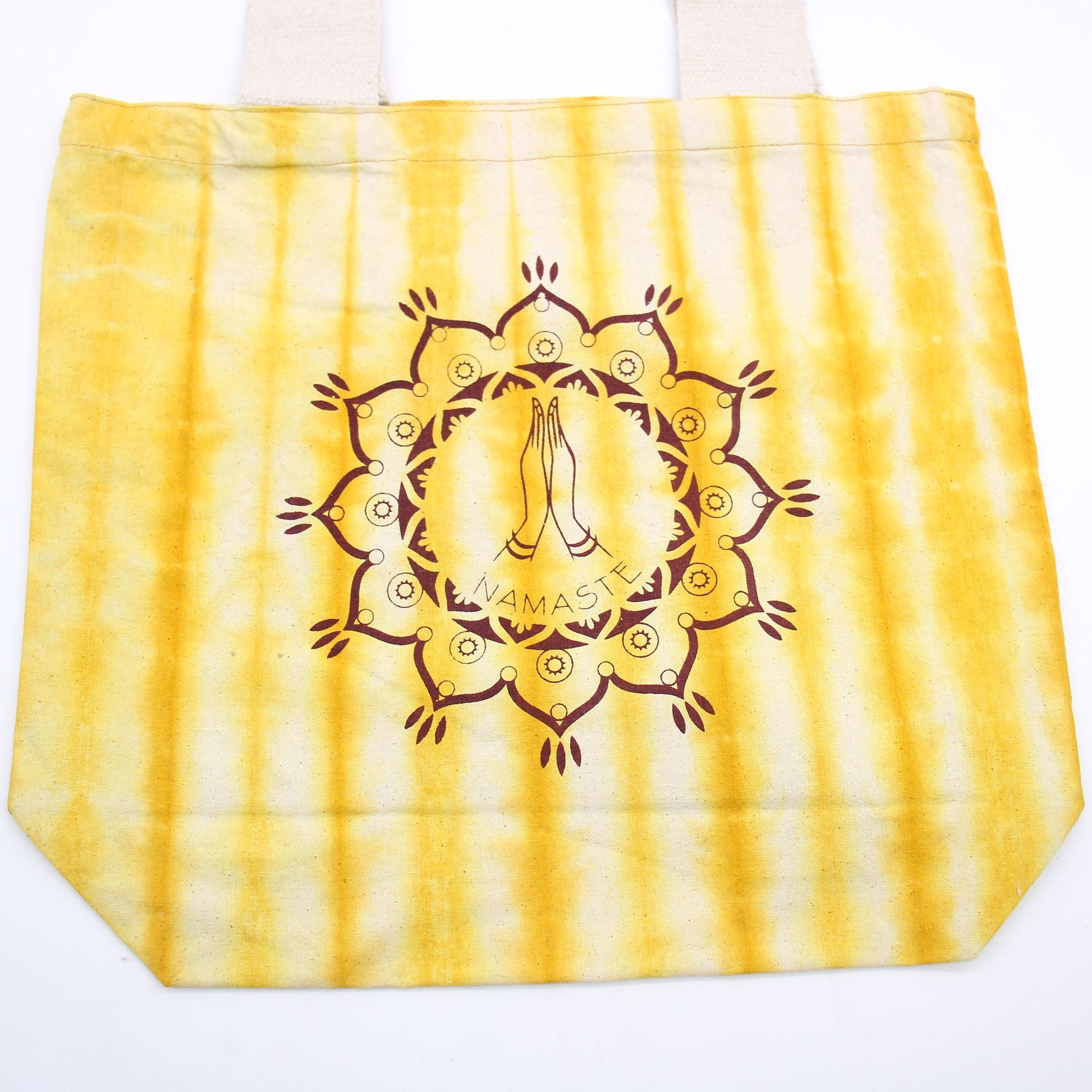 Tye-Dye Cotton Bag (6oz) - 38x42x12cm -  Namaste Hands - Yellow - Natural Handle
