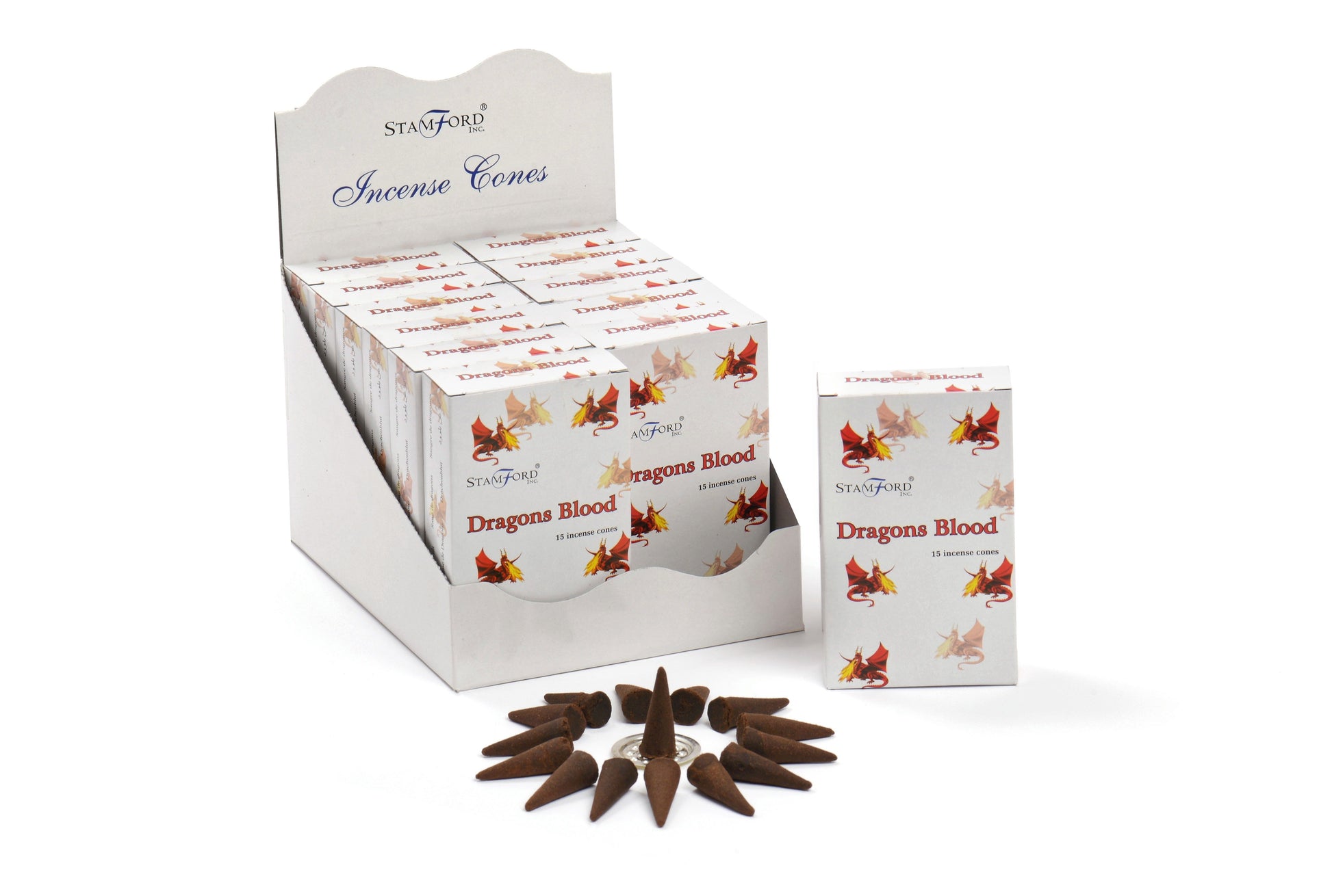 A pile of dark red incense cones with a textured surface on a neutral background.