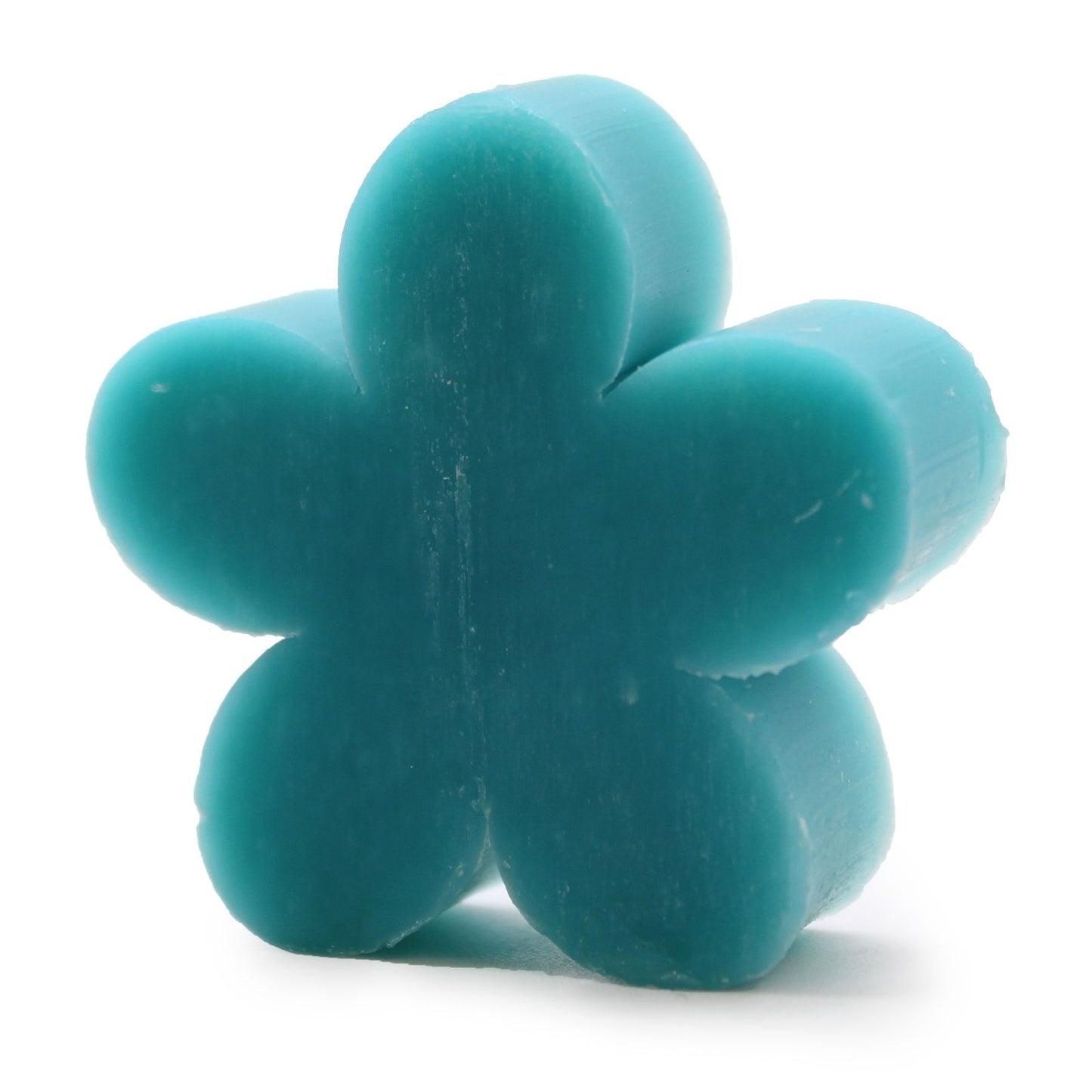 Set of ten small bluebell-scented guest soaps shaped like delicate flowers in a vibrant blue hue.