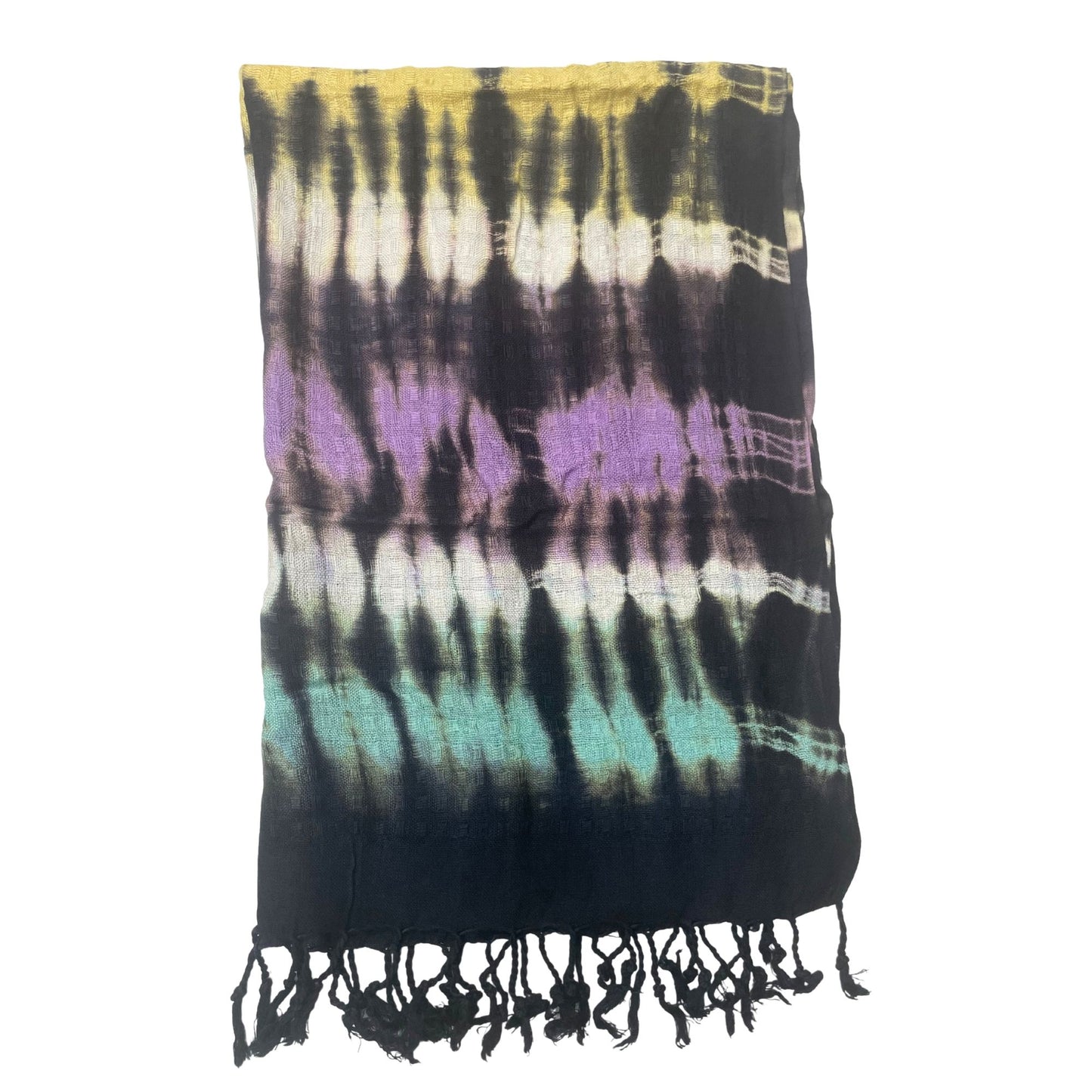 Long lightweight stole scarf featuring a vibrant multi-coloured striped pattern with a soft textured finish.