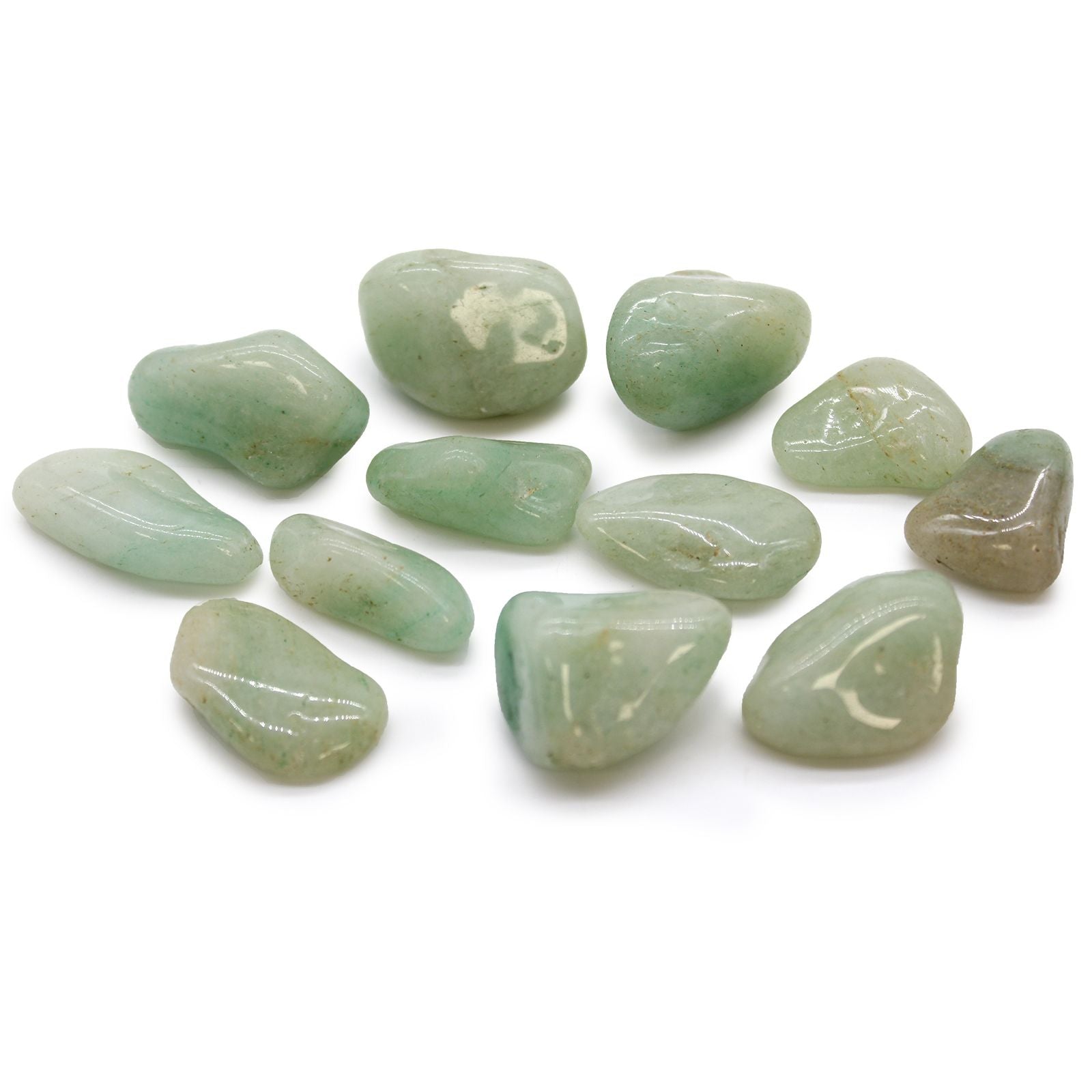 Smooth, polished green aventurine tumble stone with a subtle shimmering surface.