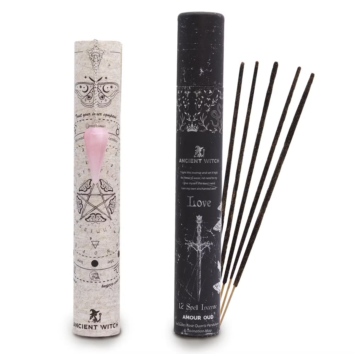 Love & Prosperity Manifestation Gift Set | Rose Quartz + Aventurine Crystal Pendulum | Spiritual Incense | Witchy Gift Box Birthday